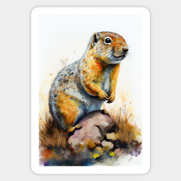 Arctic Ground Squirrel - Watercolor Paint Sticker by ABART BY ALEXST 